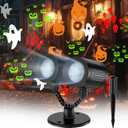 Double Head Halloween Projector Lights Outdoor with Timer,IP65 Waterproof Dynamic Halloween Ghost Skeleton Pumpkin Devil Face Lights for Home Window Wall Decor
