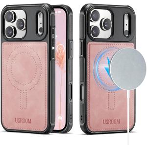 for iPhone 17 Pro Max Case Compatible with Magsafe, Strong Magnetic PU Leather Slim Protective Cover Phone Cases for iPhone 17 Pro Max 6.9" Rose Pink