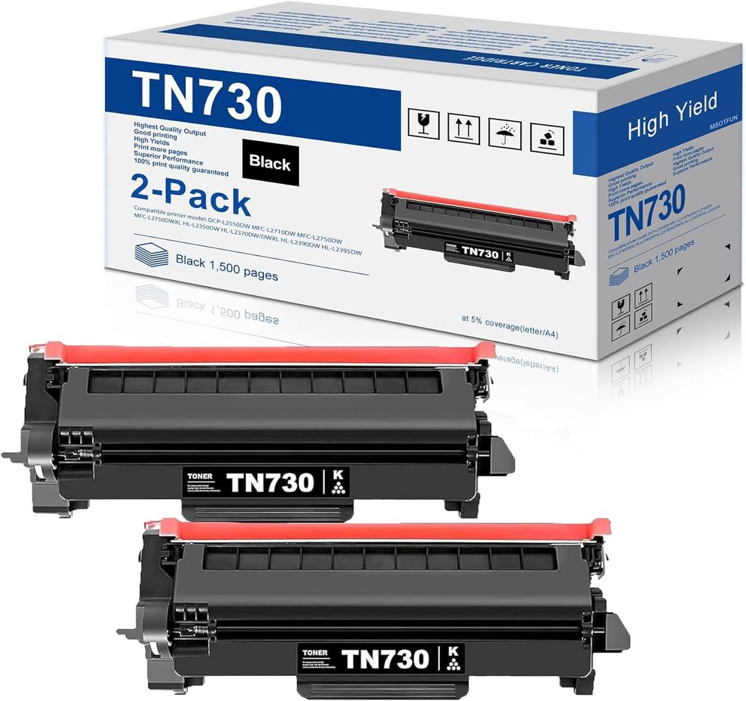TN730 TN-730 Black Toner Cartridges 2 Pack Compatible TN730 Toner Cartridge Replacement for DCP-L2550DW MFC-L2710DW L2750DW L2750DWXL Printer