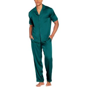 Ekouaer Men Satin Silk Pajamas Set 2 Piece Button Down Sleepwear Long Pants Loungewear with Pockets (Green, M)