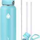 SENDESTAR Stainless Steel Water Bottle, Wide Mouth Water Bottle 40 oz with Straw Lid, Spout Lid, Double Wall Vacuum Insulated Leak Proof, Keeps Liquids Hot or Cold (Mint)