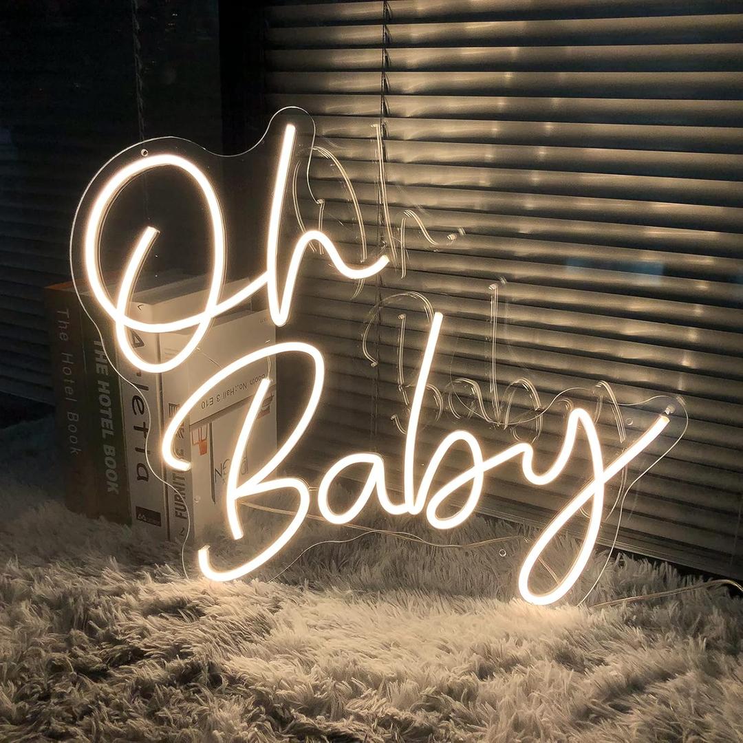 Oh Baby Neon Signs-Transparent Acrylic with Dimmers Light Up Lights Signs Indoor Bedroom Room Decor Wall Led Neon Sign 22.220.9 in Bar Christmas Party Wedding Girl Boy Living Room Office Warm White