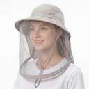 Jiuguva Mosquito Hat Sun Protection Wide Brim Fishing Hat Mosquito Head Net with Adjustable Strap Nap Flap Women Men Outdoors (Gray, L)