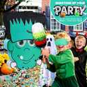 Large Halloween Green People Frank Pinata- Cute Monster Design - Piata Kit with Stick, Rope, Blindfold, Confetti for Halloween Parties & Kids' Events (21"  16.5"  3")