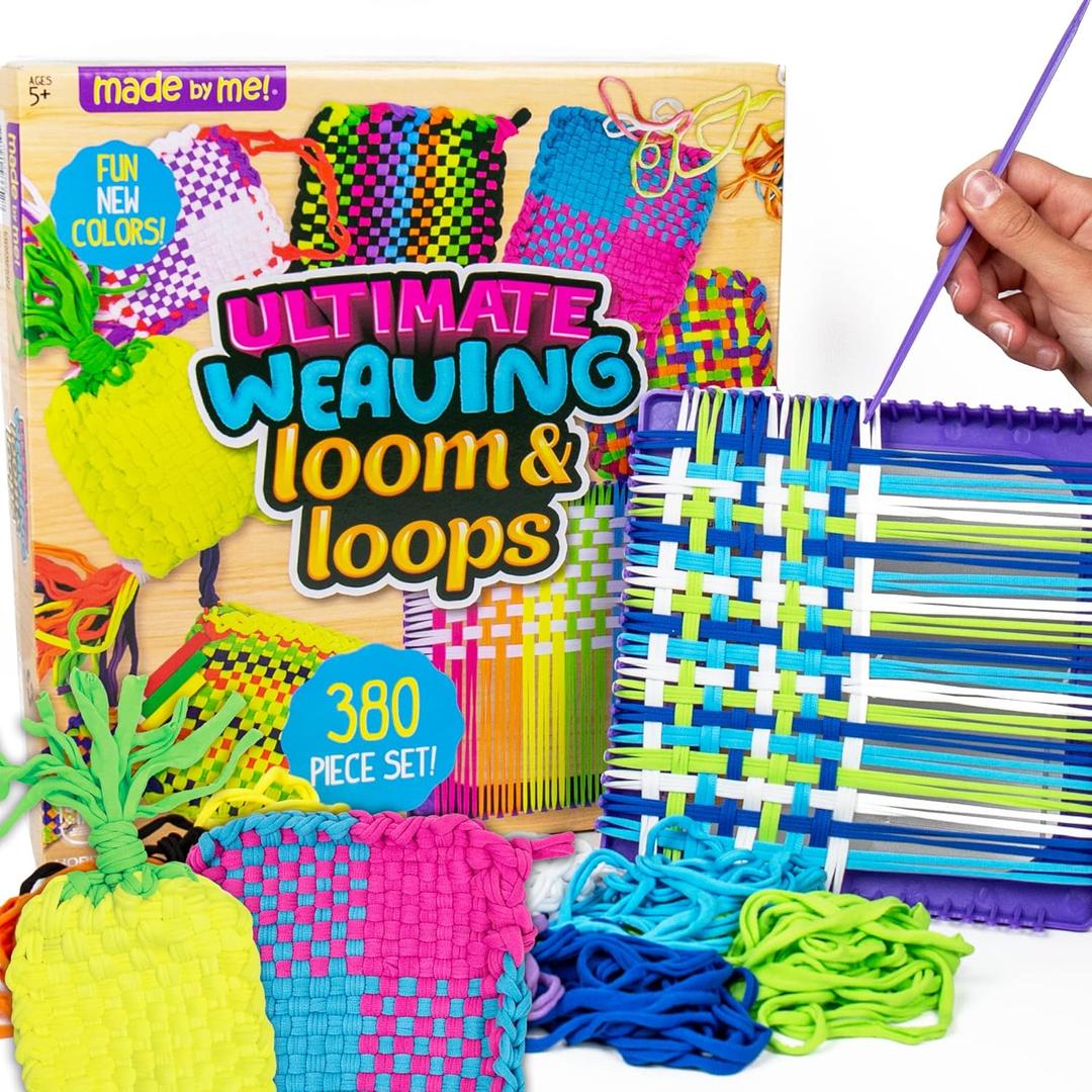 Made By Me Ultimate Weaving Loom, Includes 378 Craft Loops & 1 Weaving Loom with Tool, Makes 25 Projects, 9 Rainbow Colors of Weaving Loops, Hook & Loop Potholder Kit, DIY Weaving Kit Made By Me Ultimate Weaving Loom, Includes 378 Craft Loops & 1 Weaving Loom with Tool, Makes 25 Projects, 9 Rainbow Colors of Weaving Loops, Hook & Loop Potholder Kit, DIY Weaving Kit