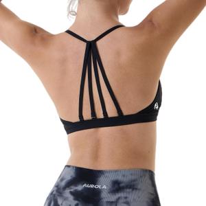 AUROLA Mercury Workout Sports Bras Women Athletic Removable Padded Backless Strapy Minimal Crop Top 3 Pack (X-Small, White, Black, Brown)