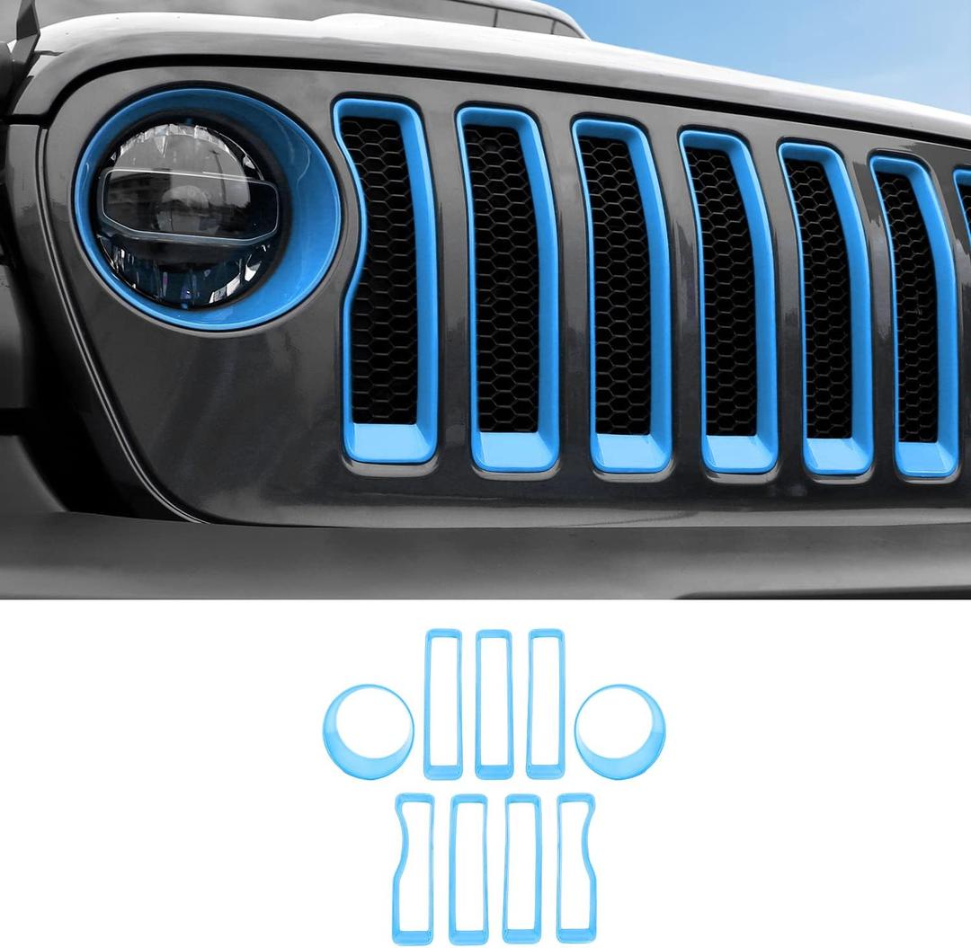 Grille Inserts & Headlight Cover for 2018-2022 Jeep Wrangler JL Sport & Sport S ONLY (Sky Blue)