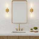 SANTOSTOCK Brushed Gold Bathroom Vanity Light Fixture, 2-Light Modern Wall Sconce Lighting W/Clear Glass, Brass Wall Mount Lamp for Mirror Hallway Kitchen Living Room, E26 T10 Bulbs(Excluded)
