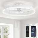 LEDIARY Ceiling Fans with Lights and Remote, 24'' Low Profile Ceiling Fan with Light, 3000-6000K Dimmable Fandelier LED Fan Light, 6 Wind Speeds, White Modern Flush Mount Ceiling Fan for Bedroom, White 