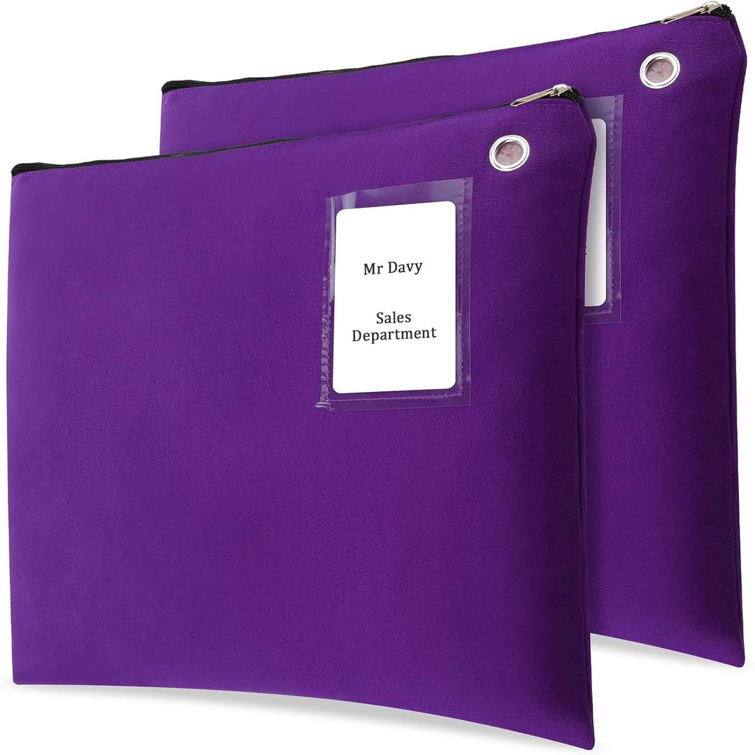 2 Pcs Interoffice Mailer Canvas Transit Sack Zipper Bag 18" x 14" Large Zipper Pouch with Grommet Interoffice Mail Bag (Purple)