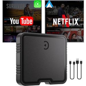 Wireless Carplay Adapter, Supports Netflix, YouTube, TF Card Plug & Play, Android Auto Wireless Dongle Fits for Factory Wired Car Play Cars