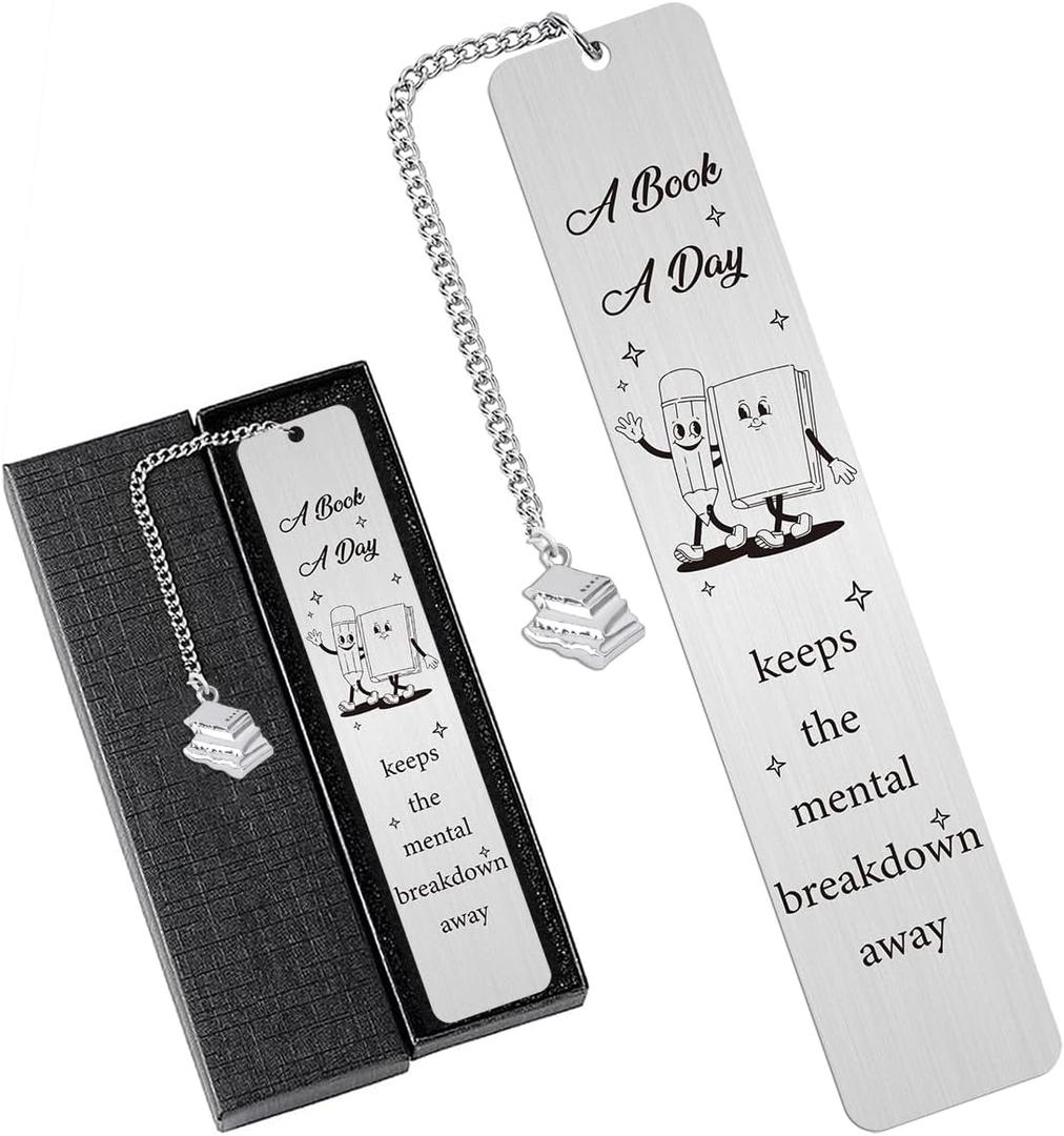Funny Bookmark Gift for Book Lover, Inspirational Mental Bookmark for Reading Women Bookworm Bookish Nerd, Christmas Birthday Gifts for Girls, A Book A Day
