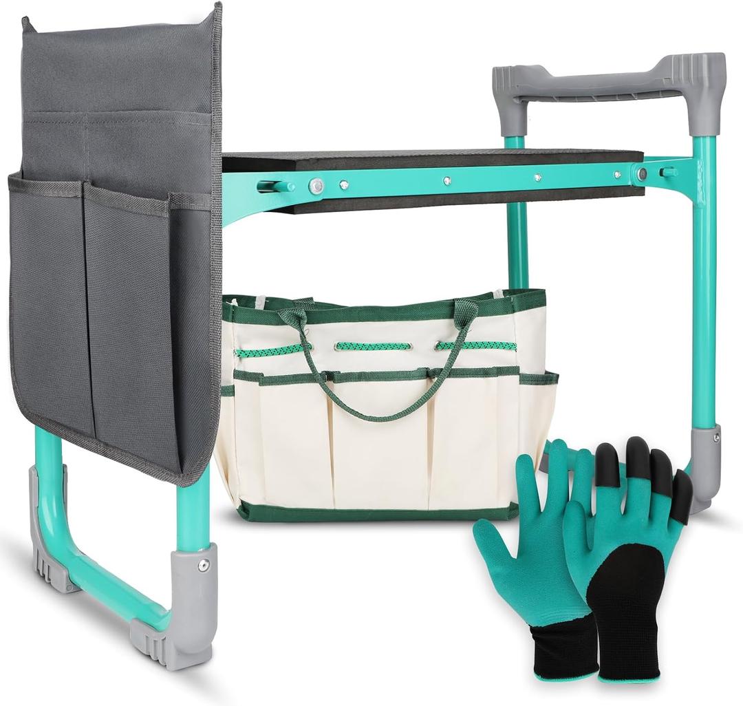 Garden Kneeler and Seat, 2-in-1 Foldable Garden Bench with Non-Slip EVA Foam Pad, Storage Bags, Glove, Portable Gardening Stool for Kneeling & Sitting, Ideal for Gardeners, Patio, Fishing, 11.22" X 6.1" X 21.33"