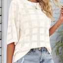 Dokotoo Women's Casual Short Sleeve Loose Tunic Tops Lightweight Crochet Knit Summer Sweaters Blouses (White, M)