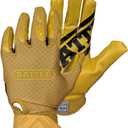 Battle Sports Triple Threat Wide Receiver Football Gloves, Ultra Stick Adult & Youth Gloves (Adult X-Large, Gold)