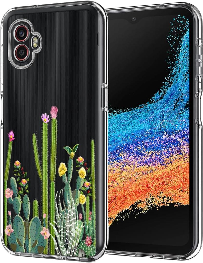 Unov Case Designed for Galaxy XCover6 Pro 5G, Crystal Clear Phone Case with [Anti-Slip Embossed Pattern], Shockproof Slim Protective [Anti-Yellowing TPU] Back Cover, Cactus Plant