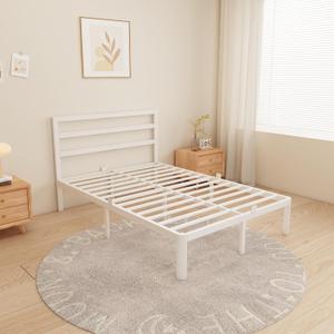 14 Inch Full Bed Frames, Metal Bed Frame with Head Board, No Box Spring Needed, Heavy Duty Steel, Anti-Slip Mattress Stoppers, Noise Free, Round Corner Legs, Easy Assembly, White