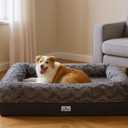 Memory Foam Dog Bed, Extra Large Orthopedic Dog Sofa with Sides and Waterproof Liner, Washable Bolster Pet Bed Couch with Removable Cover, Jumbo | 50 inch, Dark Gray