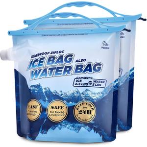 TOURIT Reusable Ice Bag 2.5lb Ice Pack for Cooler, Collapsible Water Container with Spigot for Camping, Hiking, Drinking