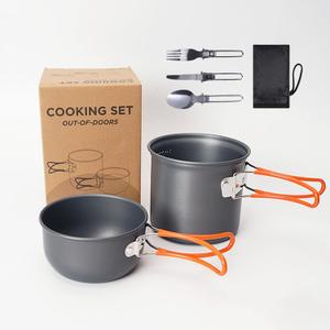 Outdoor Cooking Set Ultralight Aluminum Camping Cookware Green Handle Portable Pot Set for Hiking Backpacking and Outdoor Cooking