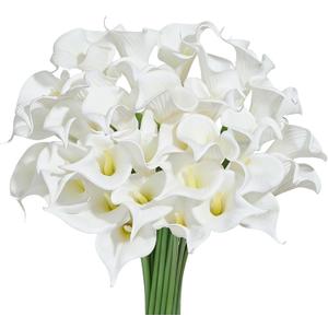 Heleze 30 PCS Artificial Calla Lily Flowers Bouquet Faux Branches for Vase Fake Flower 13.5" Real Touch for DIY Mother's Day Wedding Party Decoration Pure White