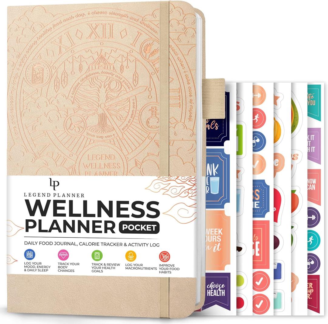 Legend Wellness Planner & Food Journal Pocket  Daily Diet & Health Journal with Weight Loss, Measurement & Exercise Trackers  Lifestyle & Nutrition Diary  Lasts 6 Months, 3.9x6.3  Seashell (Seashell Gold Foil)