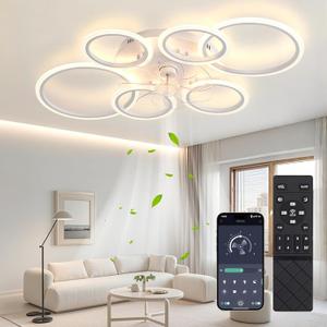 Ceiling Fans with Lights and Remote,43.3in Low Profile Ceiling Fan With Light Dimmable LED 81W Ceiling Fan ,Mute 6 Speeds & 3 Color Temperature Flush Mount Ceiling Fans For Bedroom Livingroom, White, 100cm