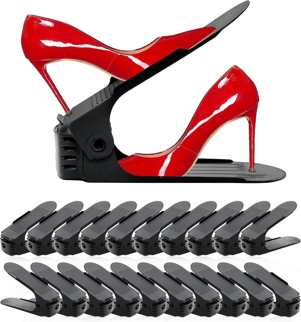 NVGSN Shoe Slots Organizer 20 Pack - Shoe Stackers for a Pair of Shoes, Shoe Storage Shoe Space Savers 50%, 4 Levels Adjustable Thickening Double Layer Shoe Holders Shoe Organizer for Closet, Black