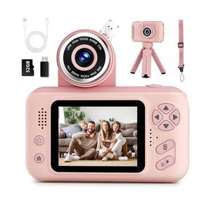 Upgrade Kids Selfie Camera,Chritmas Birthday Gift for 3-9 Years Old Girls,Portable Toy for 3 4 5 6 7 8 9 Year Children,Toddler 1080HD Digital Video Camcorder Camera with 32G SD Card Pink