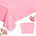 3 Pack Plastic Pink Tablecloth, 54 X 108Inch Spring Table Cloth Scalloped Mother's Day Tablecloths for Rectangle Tables Disposable Table Cover for Birthday Baby Shower Tea Party Wedding Bridal Picnic
