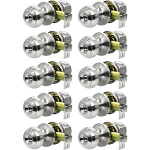 Privacy Door Knobs,10 Pack Brushed Nickel Round Keyless Doorknobs Interior Door Knobs for Bedroom/Bathroom, Privacy Function