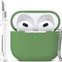 R-fun Compatible with AirPod 3 Case Cover, Silicone Protective Accessories Skin with Keychain Compatible with Apple AirPod 3rd Generation 2021 for Women Men Girls Boys,Front LED Visible,Grass Green