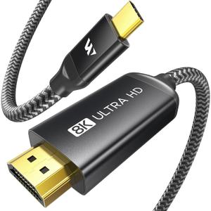 WARRKY USB C to HDMI 2.1 Cable 8K@60Hz, 4K@240Hz/120Hz,[Gold-Plated Plug, Aluminum Case]48Gbps,HDCP2.3,Compatible with Thunderbolt 3/4/5, USB4, iPhone 16/15, MacBook Pro/Air, Galaxy S24, Dell, XPS,6FT