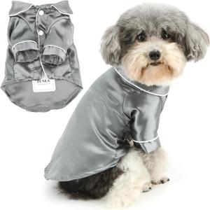 Zunea Small Dog Pajamas Shirts for S Size Dogs Soft Faux Silk Lapel Puppy Sleepwear Clothes Two-Legged Indoor Pjs Shirt Outfits Chihuahua Yorkie Pet Holiday Party Apparel, Gray, S