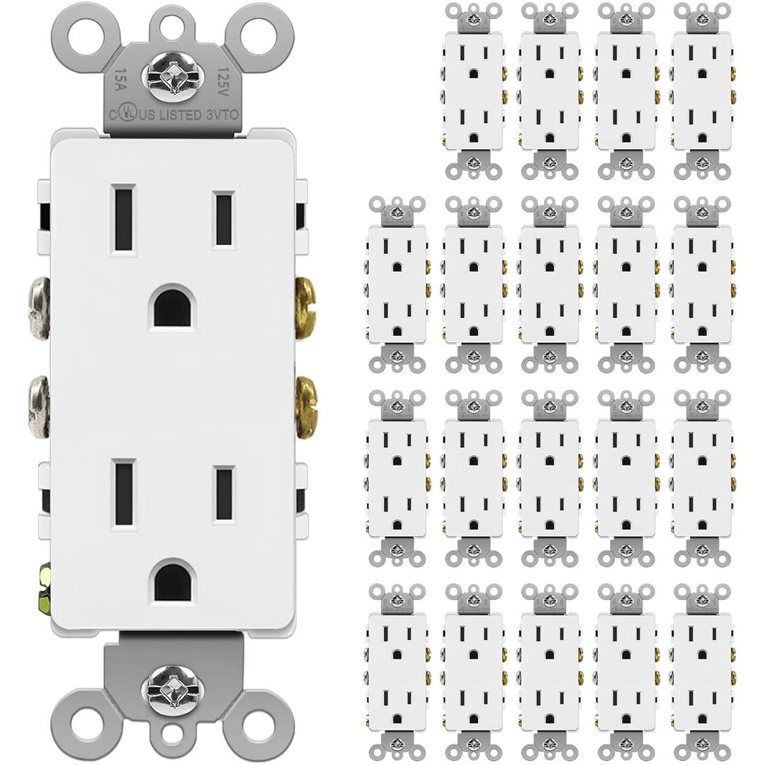 BESTTEN 20 Pack 15 Amp Decor Electrical Wall Outlet Receptacle, Non-Tamper-Resistant, 15A/125V/1875W, for Residential and Commercial Use, UL Listed, White