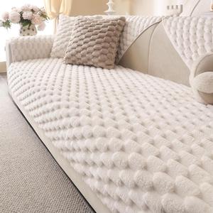 Soft Plush Faux Fur Couch Cover, Fluffy Non Slip Sectional Sofa Covers for 3 Cushion Couch, Furniture Protector Sofa Slipcover(1 PCS 36"x94" White)