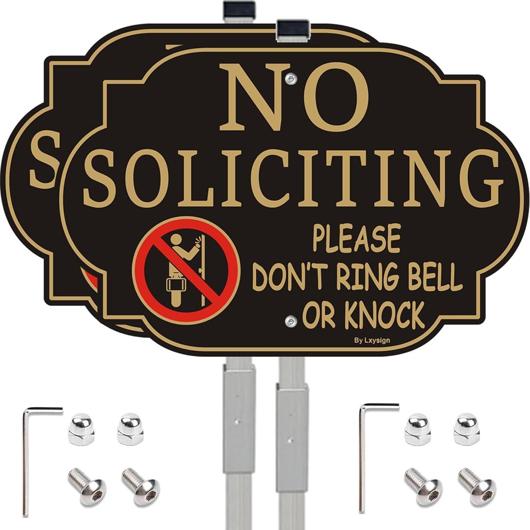 No Soliciting Sign for House with Stake 28" Tall | 12" x 8" Aluminum Metal Sign for Yard/Lawn, UV ProtectedEasy to Install&Fade Resistance, Outdoor Use (2Pack)