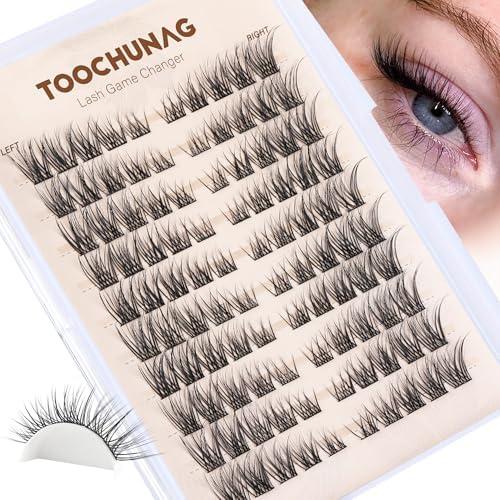 TOOCHUNAG Lash Clusters 8-16 Natural Eyelash Clusters 100pcs C-Curly Wispy Individual Lashes Left&Right DIY Lash Extension Thin Band Cluster Eyelashes Extensions
