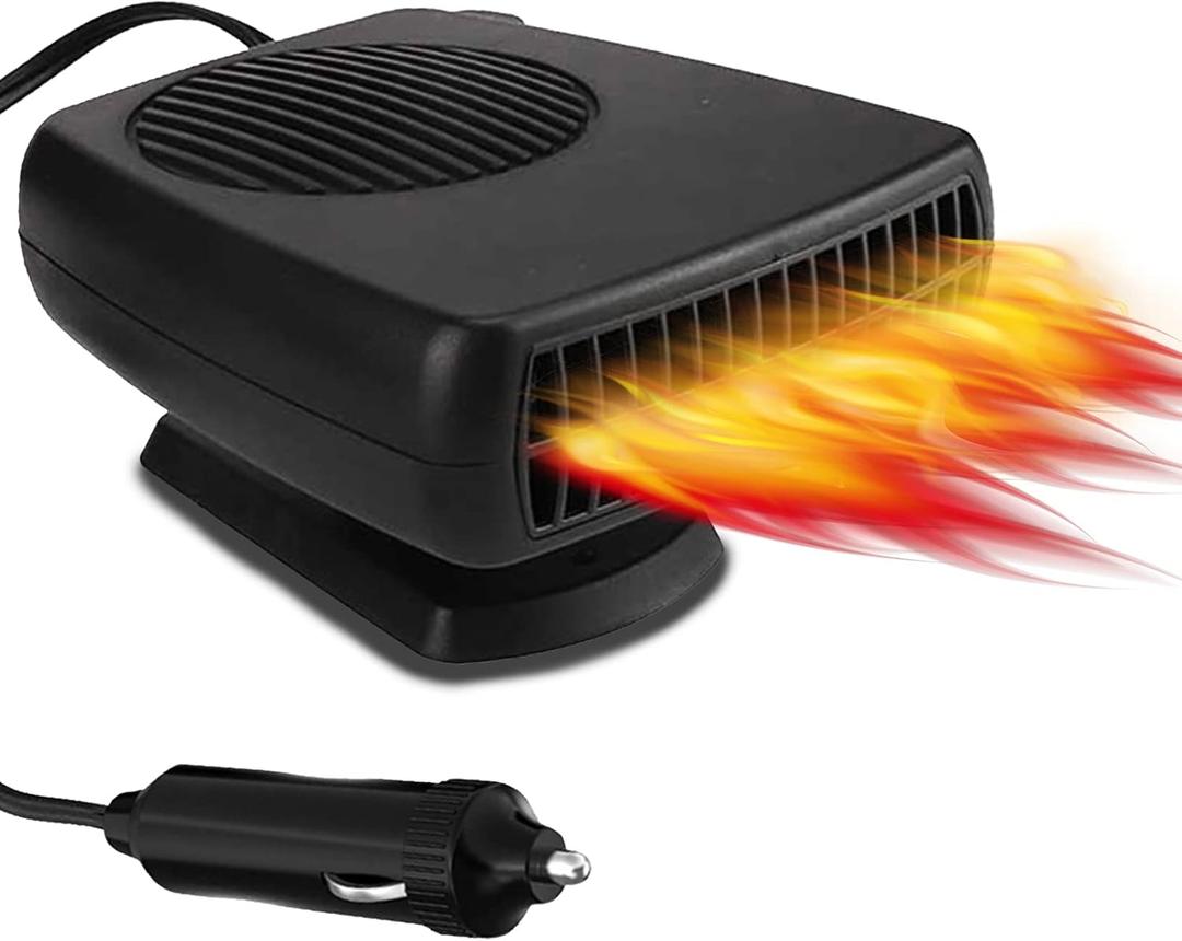 12V Car Heater, 200W Portable Windshield Defroster with Heating/Cooling Fan and Plug in Cigarette Lighter Fast Heating Defrost Defogger with Ergonomic Handheld Design for All Kinds of Cars (Black)