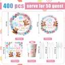 Pickmesh 400 Pcs Bear Gender Reveal Party Supplies Decorations Include Pink Blue Gender Reveal Party Disposable Paper Plates Napkins Cups Cutlery for Men Women Decorations Serve 50