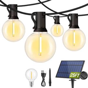 Mlambert 25FT Solar Powered String Lights Outdoor, Waterproof Solar Patio Light String with 10+1 Shatterproof LED G40 Bulbs for Backyard Garden-Black