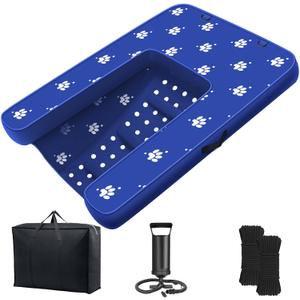 Inflatable Dock Platform, Dog Boat Ramp Floating Non-Slip Oxford and PVC with Water Ramp for Dogs Pool, Dock, Lake with Traction Rope, Manual Air Inflation Pump Dark Blue (4.7ft x 3ft x 6in)