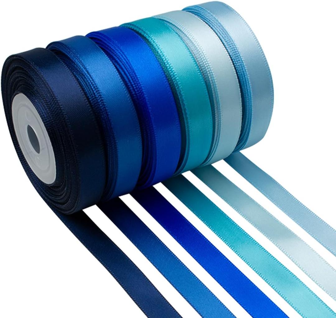 Mlurcu Blue Satin Ribbon 3/8 Inch 60Yds Navy Blue Royal Blue Light Blue Ribbon Assorted Solid Color Thin Double Faced Satin Ribbon for Flower Bouquet Wedding Invitation Crafts Gift Wrapping Hair Bows