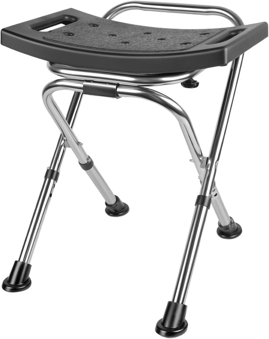 Height Adjustable Folding Shower Chair Seat, Stainless Steel Small Shower Chair for Inside Shower with,400lbs Portable Travel Shower Stool,Safety Anti-Slip Bath Chair for Seniors(Black)