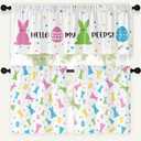 Easter Kitchen Curtains 24 Inch LengthDurable Floral Easter Kitchen Curtains 3 Piece Set, Vibrant Colors Rabbit Eggs Kitchens Window Curtain Over Sink for Kitchens Decor Blackout (54"W x 24"L (Pack of 1))