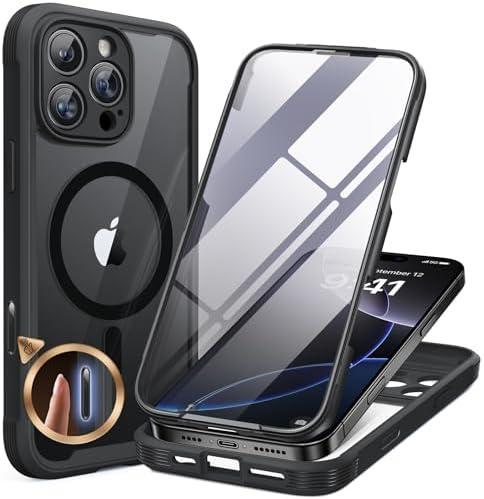 Miracase Magnetic for iPhone 16 Pro Max Case 6.9'' [Compatible with MagSafe] Full-Body Phone case with Built-in Glass Screen Protector& Camera Protector,Drop Proof 16 Pro Max Cover,Black Protection Screen Broken
