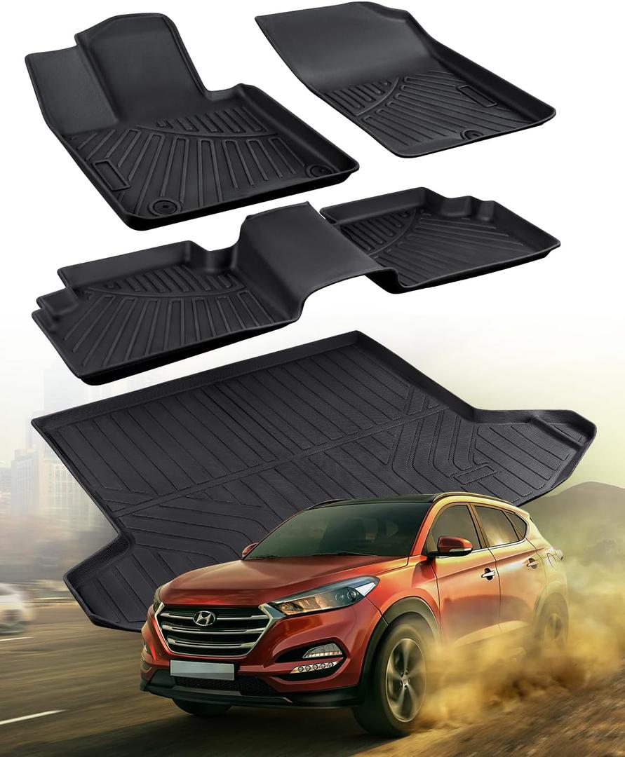 All Weather Floor mats & Trunk mat for Hyundai Tucson 2022 2023 2024 2025(Not for PHEV).Rubber Full Set Accessories for Hyundai Tucson Floor mats & Cargo Liner 2022-2025 SE SEL Limited XRT