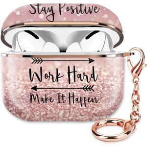 ZEKICE Compatible with AirPod Pro 2nd/1st Generation Case Cover Protective Shockproof Hard Cover Shell with Rose Gold Keychain, Case for Girl Women Men (Inspirational Quotes Pink)