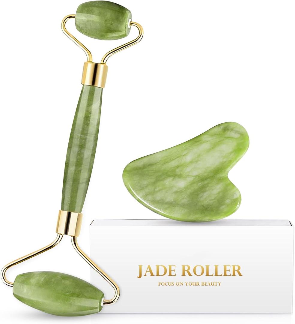 Jade Roller & Gua Sha Set Facial Massager for Eyes, Neck and Whole Body Muscles, Can Eliminate Puffiness, Wrinkles, Tighten The Skin, Relax The Muscles of Gua Sha Massage Tools