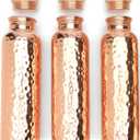 Advanced Mixology Glytterati Hammered Copper Water Bottle (34 oz/1000ml) (Set of 3) | Pure Copper Bottle for Drinking Water